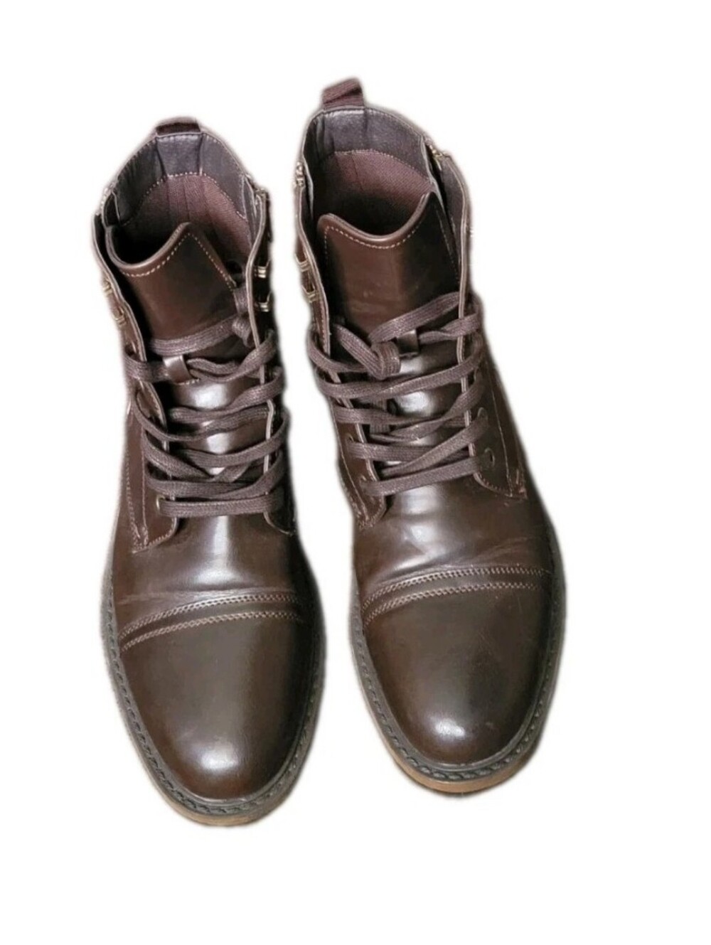 Kenneth Cole Men Captain Combat Boots Size US 8 M Brown Faux Leather